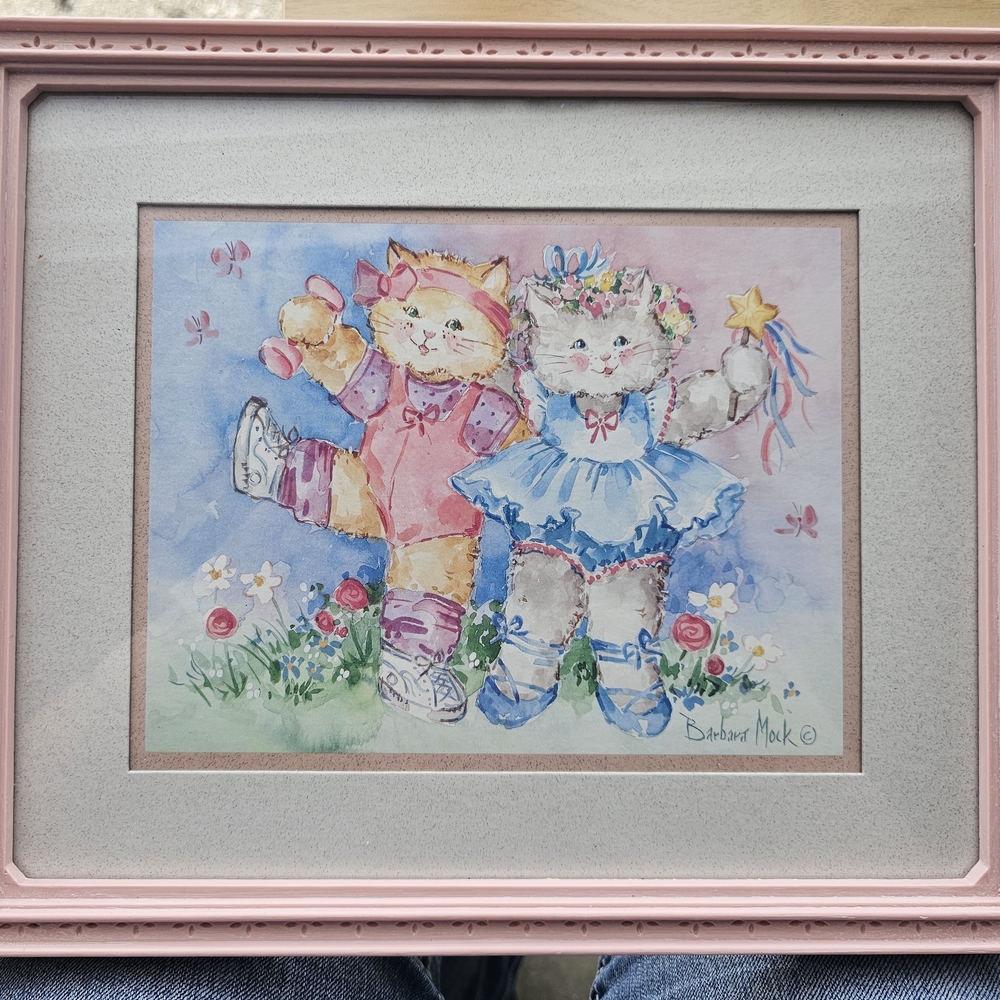 Framed Cat Art with Pink Frame